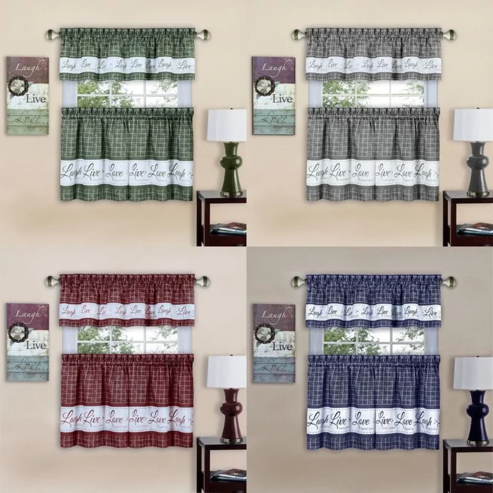 Achim Home Furnishing Live Love Laugh Window Kitchen Curtains 3-Piece Tier &
